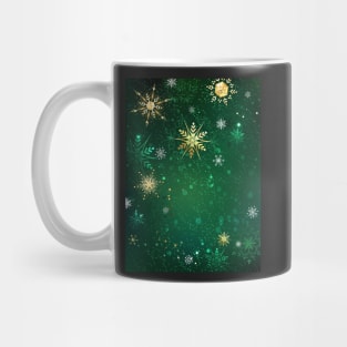 Gold Snowflakes on a Green Background Mug